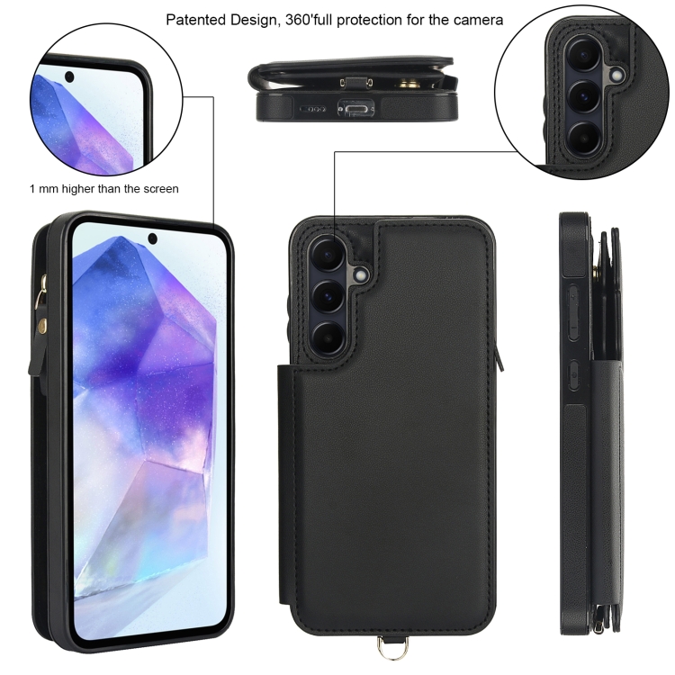 For Samsung Galaxy S24 5G Double Flap Zipper RFID Leather Phone Case with Short Lanyard(Black) For Samsung Galaxy S24 5G Double Flap Zipper RFID Leather Phone Case with Short Lanyard(Black)