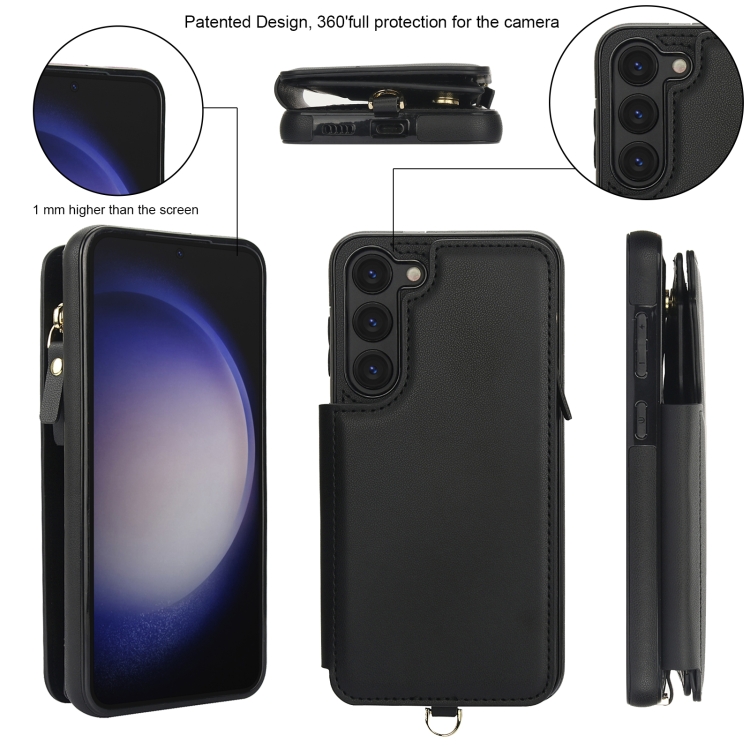 For Samsung Galaxy S23+ 5G Double Flap Zipper RFID Leather Phone Case with Short Lanyard(Black) For Samsung Galaxy S23+ 5G Double Flap Zipper RFID Leather Phone Case with Short Lanyard(Black)