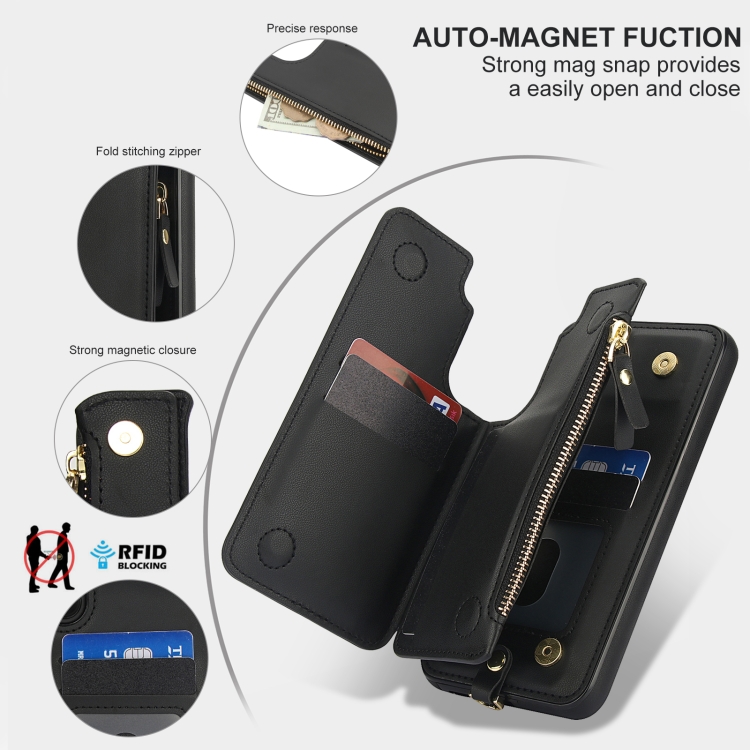 For Samsung Galaxy S23+ 5G Double Flap Zipper RFID Leather Phone Case with Short Lanyard(Black) For Samsung Galaxy S23+ 5G Double Flap Zipper RFID Leather Phone Case with Short Lanyard(Black)