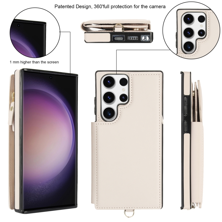 For Samsung Galaxy S23 Ultra 5G Double Flap Zipper RFID Leather Phone Case with Short Lanyard(White) For Samsung Galaxy S23 Ultra 5G Double Flap Zipper RFID Leather Phone Case with Short Lanyard(White)