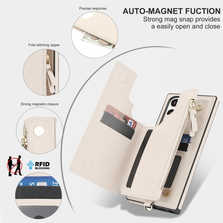 For Samsung Galaxy S23 Ultra 5G Double Flap Zipper RFID Leather Phone Case with Short Lanyard(White) For Samsung Galaxy S23 Ultra 5G Double Flap Zipper RFID Leather Phone Case with Short Lanyard(White)