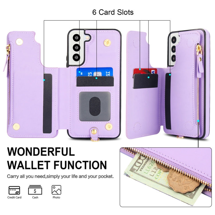 For Samsung Galaxy S22+ 5G Double Flap Zipper RFID Leather Phone Case with Short Lanyard(Light Purple) For Samsung Galaxy S22+ 5G Double Flap Zipper RFID Leather Phone Case with Short Lanyard(Light Purple)