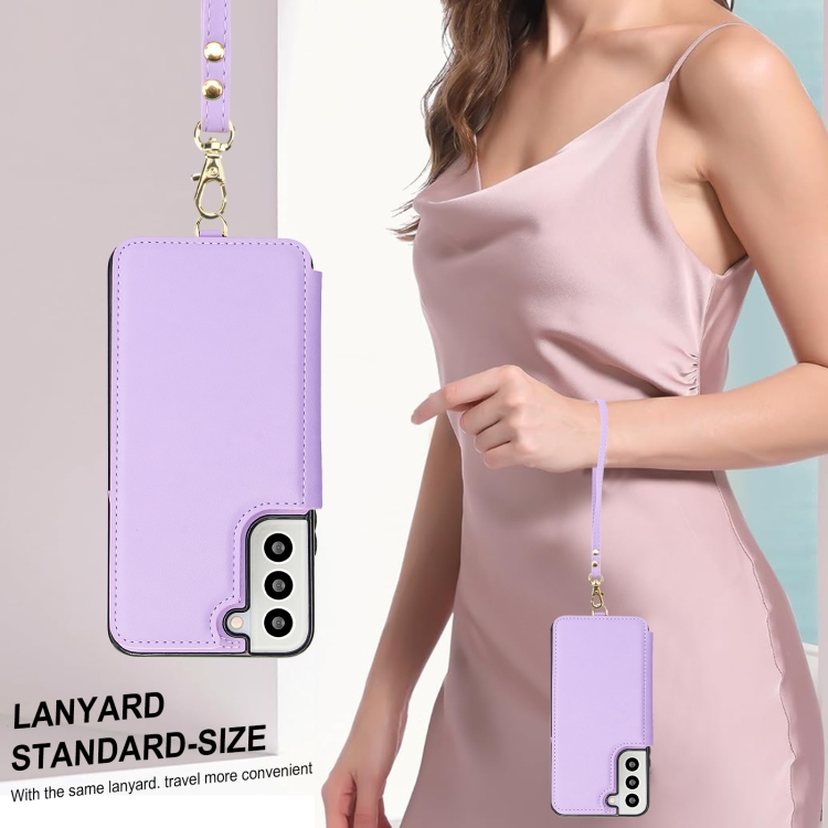 For Samsung Galaxy S22+ 5G Double Flap Zipper RFID Leather Phone Case with Short Lanyard(Light Purple) For Samsung Galaxy S22+ 5G Double Flap Zipper RFID Leather Phone Case with Short Lanyard(Light Purple)