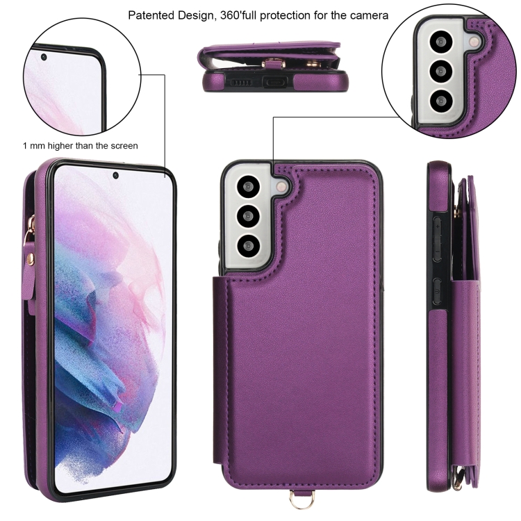 For Samsung Galaxy S22 5G Double Flap Zipper RFID Leather Phone Case with Short Lanyard(Dark Purple) For Samsung Galaxy S22 5G Double Flap Zipper RFID Leather Phone Case with Short Lanyard(Dark Purple)