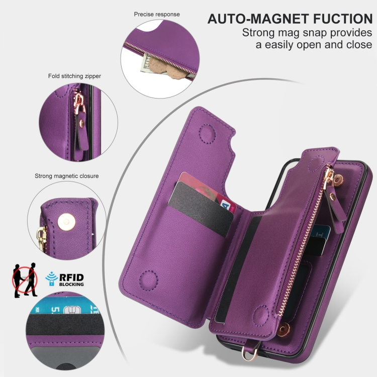 For Samsung Galaxy S22 5G Double Flap Zipper RFID Leather Phone Case with Short Lanyard(Dark Purple) For Samsung Galaxy S22 5G Double Flap Zipper RFID Leather Phone Case with Short Lanyard(Dark Purple)