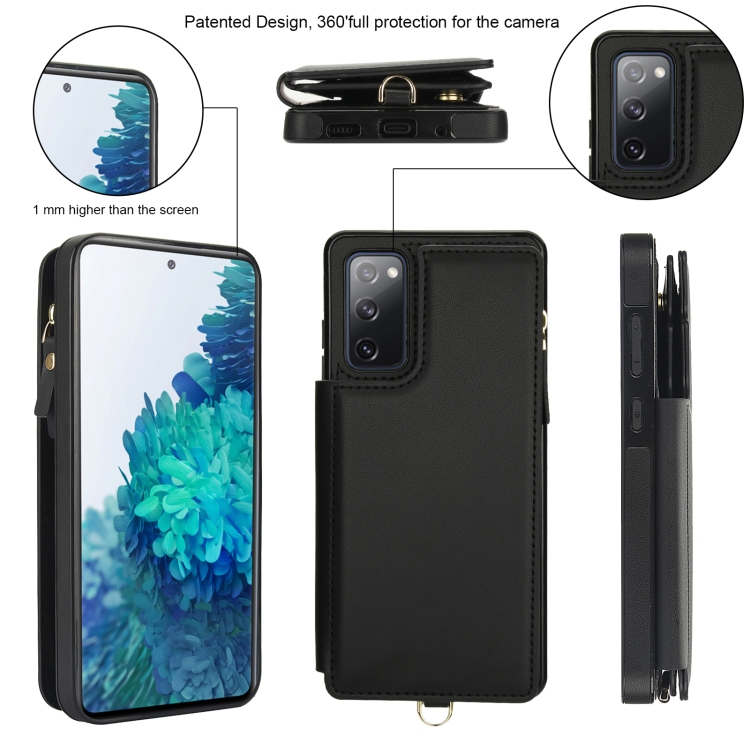 For Samsung Galaxy S20 FE Double Flap Zipper RFID Leather Phone Case with Short Lanyard(Black) For Samsung Galaxy S20 FE Double Flap Zipper RFID Leather Phone Case with Short Lanyard(Black)
