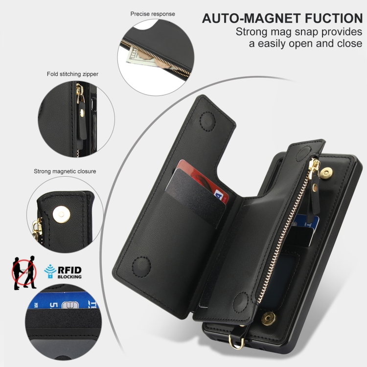For Samsung Galaxy S20 FE Double Flap Zipper RFID Leather Phone Case with Short Lanyard(Black) For Samsung Galaxy S20 FE Double Flap Zipper RFID Leather Phone Case with Short Lanyard(Black)