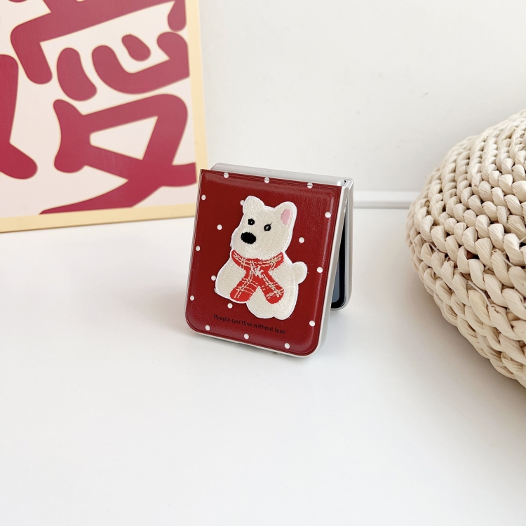 For Samsung Galaxy Z Flip5 5G Skin Fee Litchi Pattern Scarf Embroidered Dog Phone Case(Red Polka Dots) For Samsung Galaxy Z Flip5 5G Skin Fee Litchi Pattern Scarf Embroidered Dog Phone Case(Red Polka Dots)