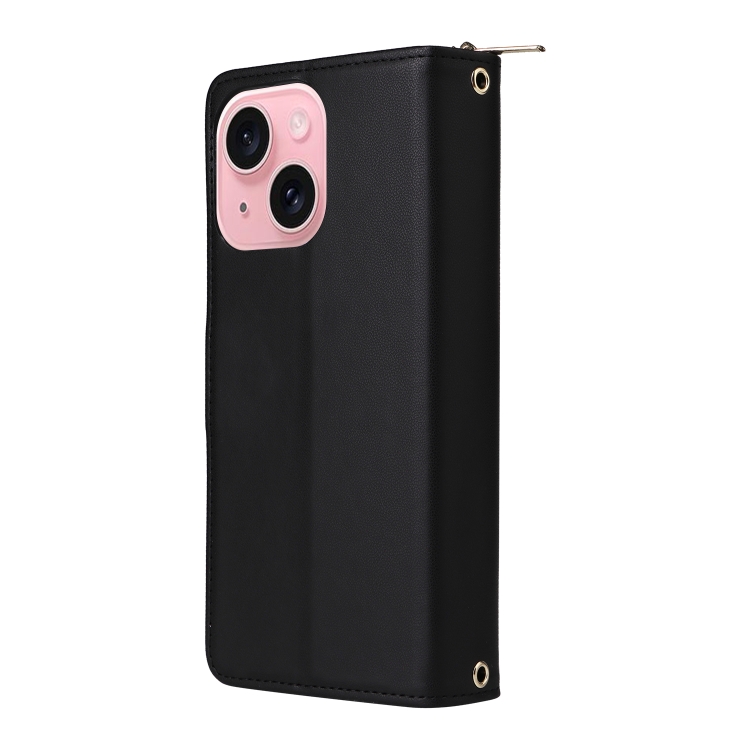 For iPhone 15 Plus / 14 Plus Nine-card Slots Zipper Wallet Bag Leather Phone Case(Black) For iPhone 15 Plus / 14 Plus Nine-card Slots Zipper Wallet Bag Leather Phone Case(Black)