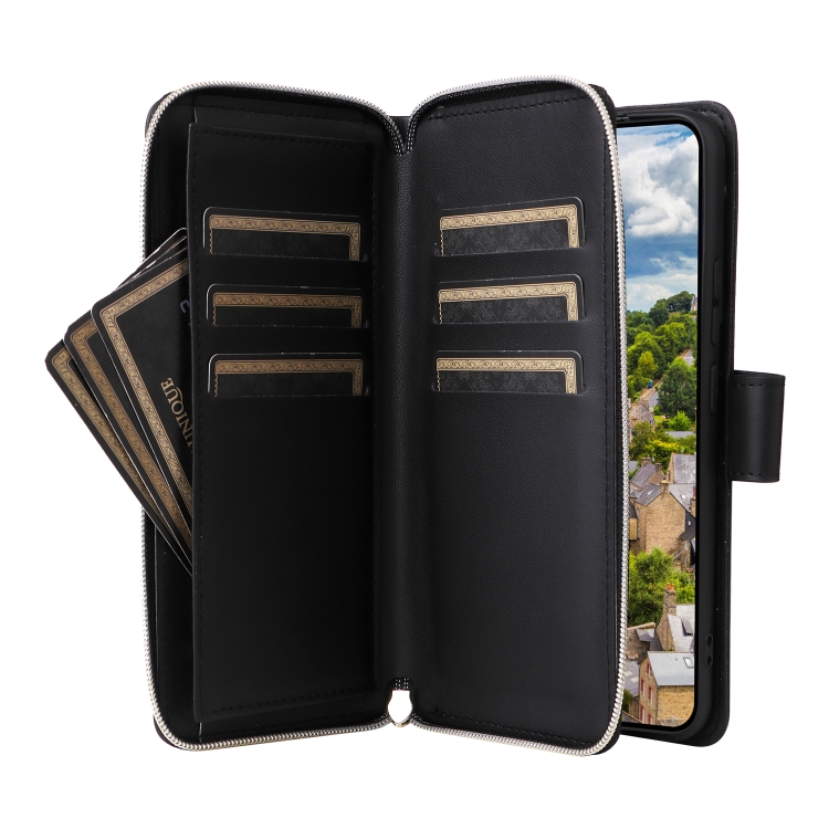 For Samsung Galaxy S22 5G Nine-card Slots Zipper Wallet Bag Leather Phone Case(Black) For Samsung Galaxy S22 5G Nine-card Slots Zipper Wallet Bag Leather Phone Case(Black)