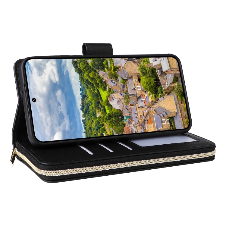 For Samsung Galaxy S22 5G Nine-card Slots Zipper Wallet Bag Leather Phone Case(Black) For Samsung Galaxy S22 5G Nine-card Slots Zipper Wallet Bag Leather Phone Case(Black)