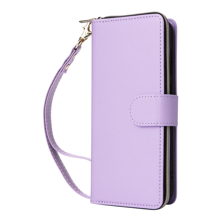 For Samsung Galaxy S23 5G Nine-card Slots Zipper Wallet Bag Leather Phone Case(Purple)