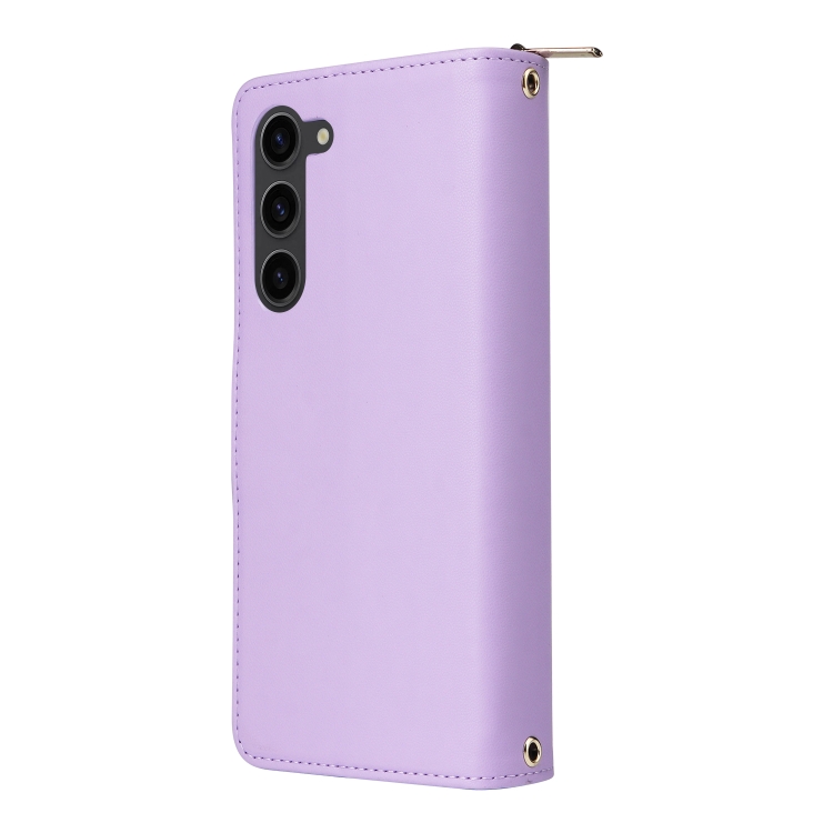 For Samsung Galaxy S23 5G Nine-card Slots Zipper Wallet Bag Leather Phone Case(Purple)