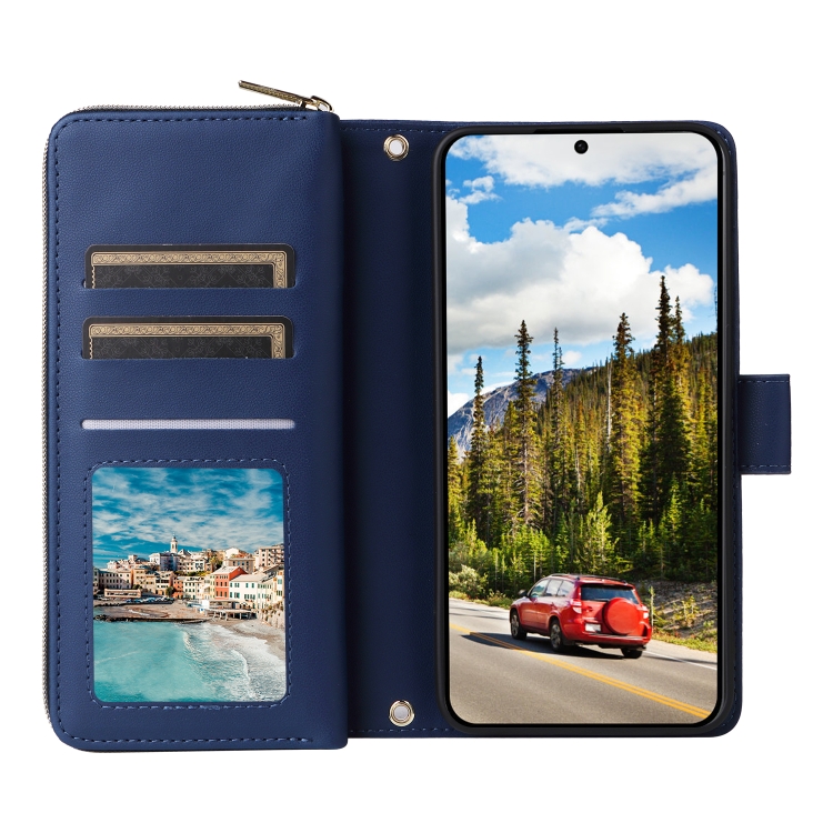 For Samsung Galaxy S24 5G Nine-card Slots Zipper Wallet Bag Leather Phone Case(Blue) For Samsung Galaxy S24 5G Nine-card Slots Zipper Wallet Bag Leather Phone Case(Blue)