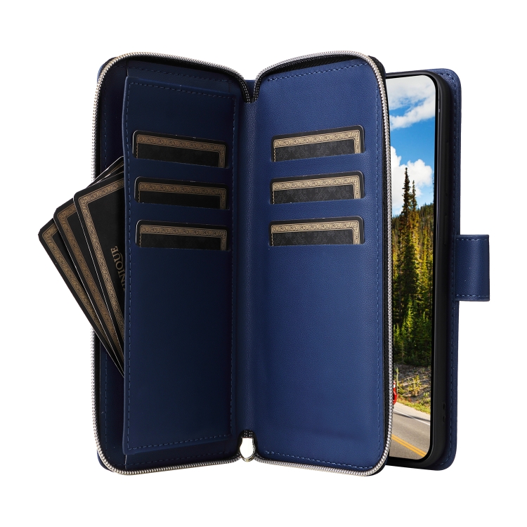 For Samsung Galaxy S24 5G Nine-card Slots Zipper Wallet Bag Leather Phone Case(Blue) For Samsung Galaxy S24 5G Nine-card Slots Zipper Wallet Bag Leather Phone Case(Blue)