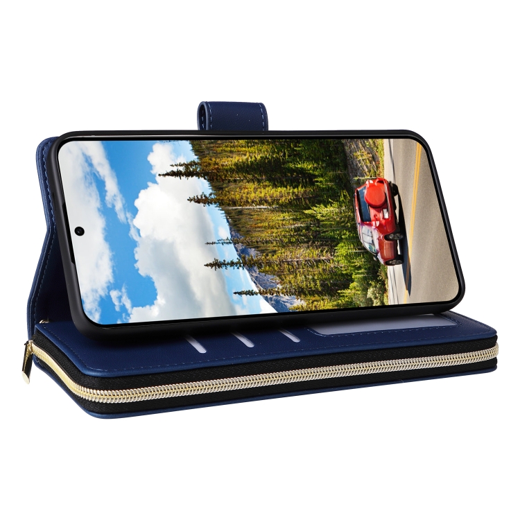 For Samsung Galaxy S24 5G Nine-card Slots Zipper Wallet Bag Leather Phone Case(Blue) For Samsung Galaxy S24 5G Nine-card Slots Zipper Wallet Bag Leather Phone Case(Blue)