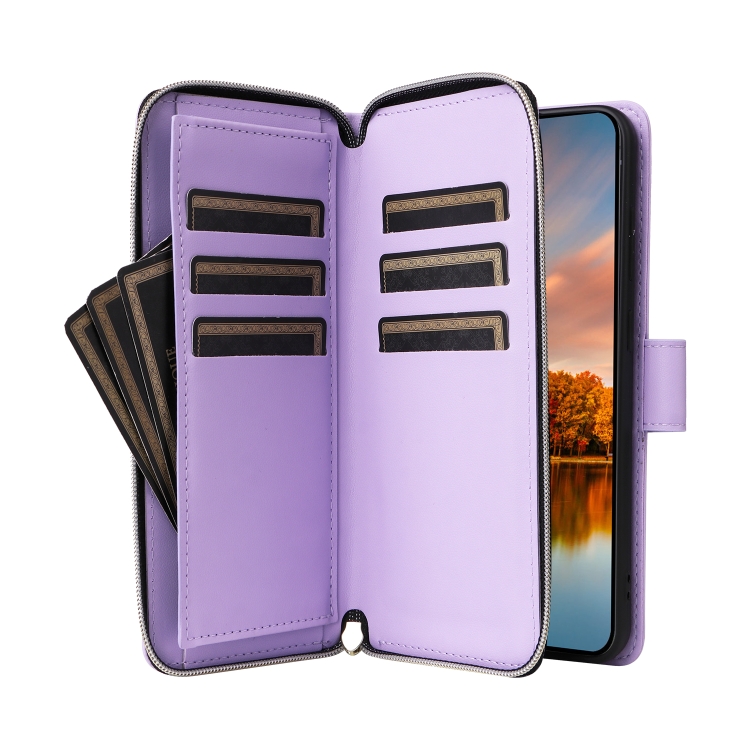 For Samsung Galaxy S24 FE 5G Nine-card Slots Zipper Wallet Bag Leather Phone Case(Purple) For Samsung Galaxy S24 FE 5G Nine-card Slots Zipper Wallet Bag Leather Phone Case(Purple)