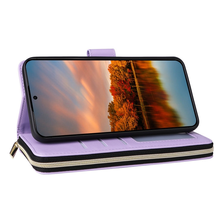 For Samsung Galaxy S24 FE 5G Nine-card Slots Zipper Wallet Bag Leather Phone Case(Purple) For Samsung Galaxy S24 FE 5G Nine-card Slots Zipper Wallet Bag Leather Phone Case(Purple)