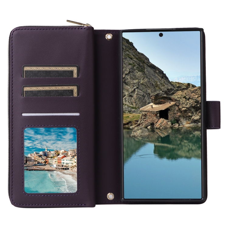 For Samsung Galaxy S24 Ultra 5G Nine-card Slots Zipper Wallet Bag Leather Phone Case(Dark Purple) For Samsung Galaxy S24 Ultra 5G Nine-card Slots Zipper Wallet Bag Leather Phone Case(Dark Purple)