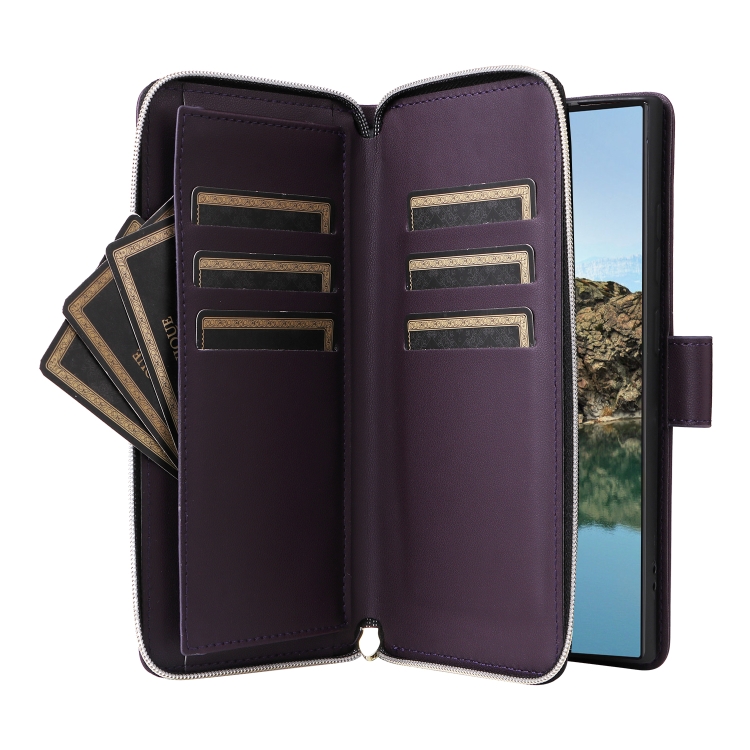 For Samsung Galaxy S24 Ultra 5G Nine-card Slots Zipper Wallet Bag Leather Phone Case(Dark Purple) For Samsung Galaxy S24 Ultra 5G Nine-card Slots Zipper Wallet Bag Leather Phone Case(Dark Purple)