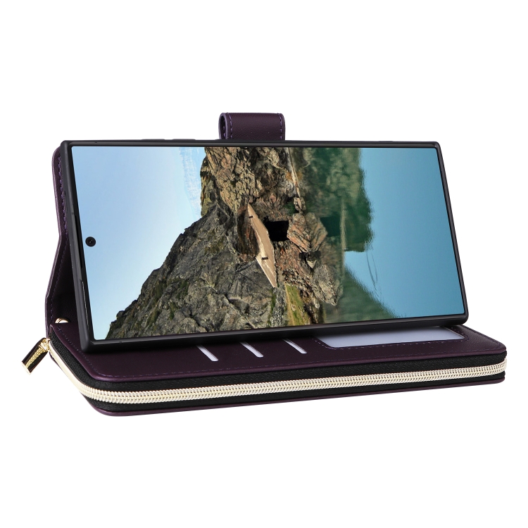For Samsung Galaxy S24 Ultra 5G Nine-card Slots Zipper Wallet Bag Leather Phone Case(Dark Purple) For Samsung Galaxy S24 Ultra 5G Nine-card Slots Zipper Wallet Bag Leather Phone Case(Dark Purple)