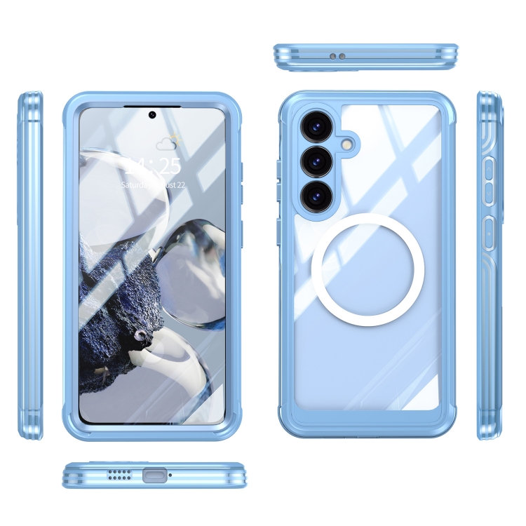 For Samsung Galaxy S25+ 5G Tempered Glass MagSafe Phone Case(Sky Blue) For Samsung Galaxy S25+ 5G Tempered Glass MagSafe Phone Case(Sky Blue)