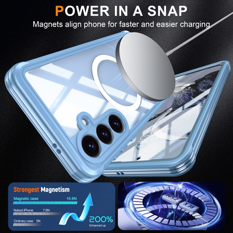 For Samsung Galaxy S25+ 5G Tempered Glass MagSafe Phone Case(Sky Blue) For Samsung Galaxy S25+ 5G Tempered Glass MagSafe Phone Case(Sky Blue)