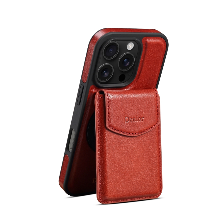 For iPhone 16 Pro Max Denior D22 Genuine Leather MagSafe Holder Detachable Card Slot Phone Case(Brown) For iPhone 16 Pro Max Denior D22 Genuine Leather MagSafe Holder Detachable Card Slot Phone Case(Brown)