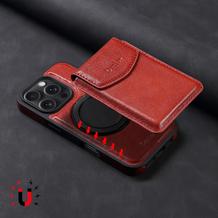 For iPhone 16 Pro Max Denior D22 Genuine Leather MagSafe Holder Detachable Card Slot Phone Case(Brown) For iPhone 16 Pro Max Denior D22 Genuine Leather MagSafe Holder Detachable Card Slot Phone Case(Brown)