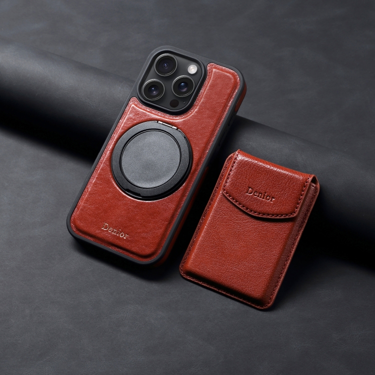 For iPhone 16 Pro Max Denior D22 Genuine Leather MagSafe Holder Detachable Card Slot Phone Case(Brown) For iPhone 16 Pro Max Denior D22 Genuine Leather MagSafe Holder Detachable Card Slot Phone Case(Brown)