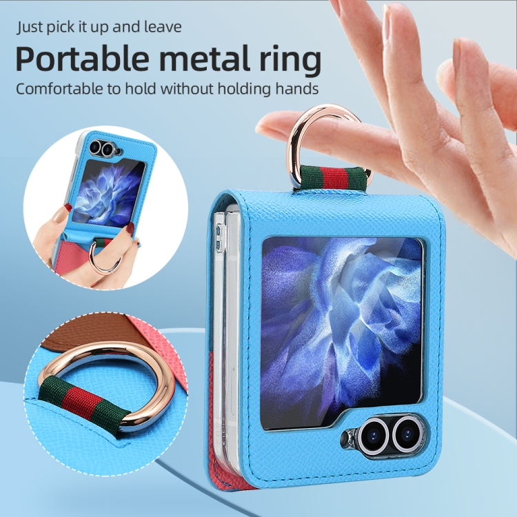 For Samsung Galaxy Z Flip6 VIETAO Metal Ring Card Slot PU Phone Case(Blue Pink) For Samsung Galaxy Z Flip6 VIETAO Metal Ring Card Slot PU Phone Case(Blue Pink)