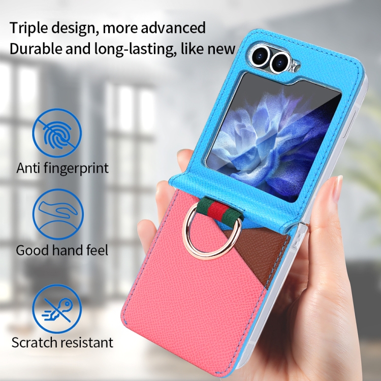 For Samsung Galaxy Z Flip6 VIETAO Metal Ring Card Slot PU Phone Case(Blue Pink) For Samsung Galaxy Z Flip6 VIETAO Metal Ring Card Slot PU Phone Case(Blue Pink)