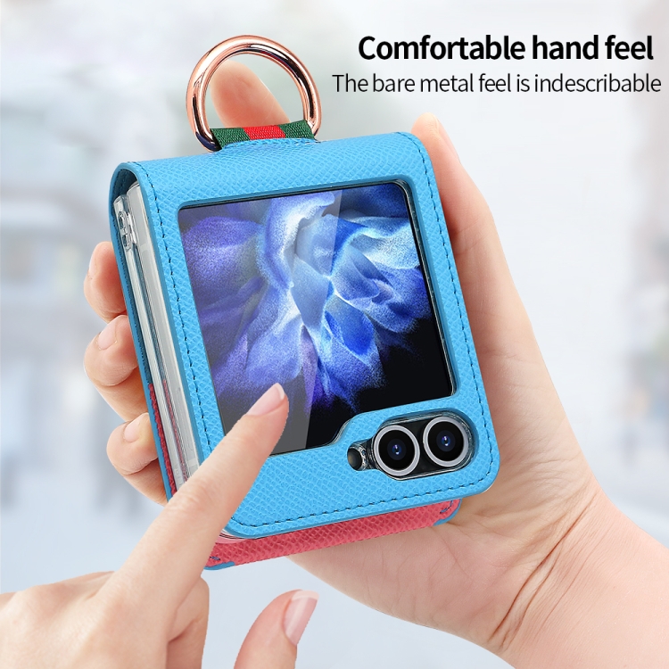 For Samsung Galaxy Z Flip6 VIETAO Metal Ring Card Slot PU Phone Case(Blue Pink) For Samsung Galaxy Z Flip6 VIETAO Metal Ring Card Slot PU Phone Case(Blue Pink)
