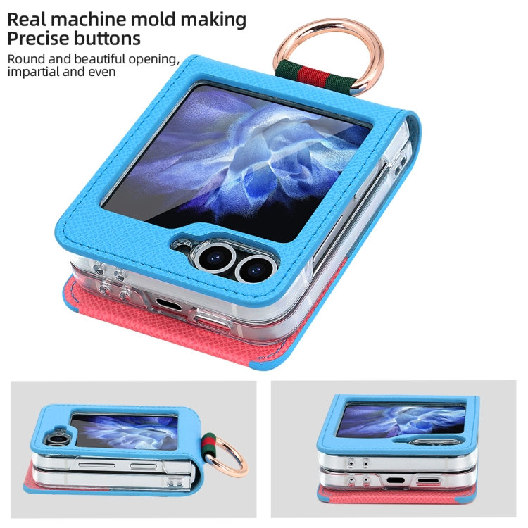 For Samsung Galaxy Z Flip6 VIETAO Metal Ring Card Slot PU Phone Case(Blue Pink) For Samsung Galaxy Z Flip6 VIETAO Metal Ring Card Slot PU Phone Case(Blue Pink)