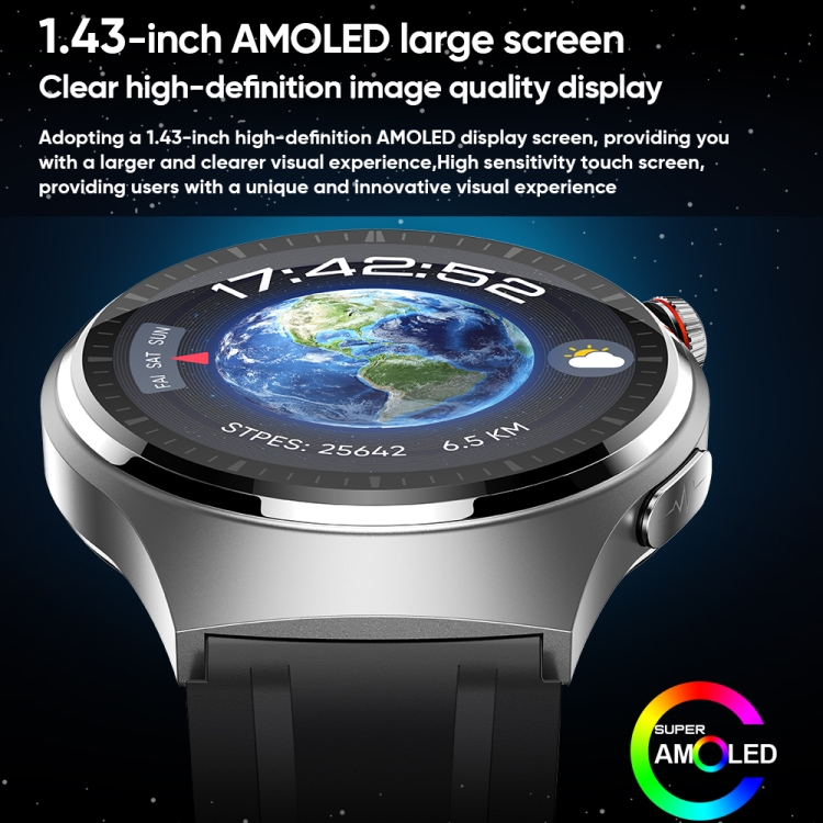 MT200 1.43 inch AMOLED IP67 Steel Band Smart Call Watch, Support ECG(Silver) - B1