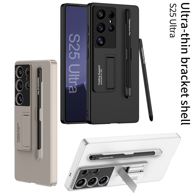 For Samsung Galaxy S25 Ultra 5G GKK Ultra-thin Holder Phone Case with Pen Slots & Stylus Pen(Silver)