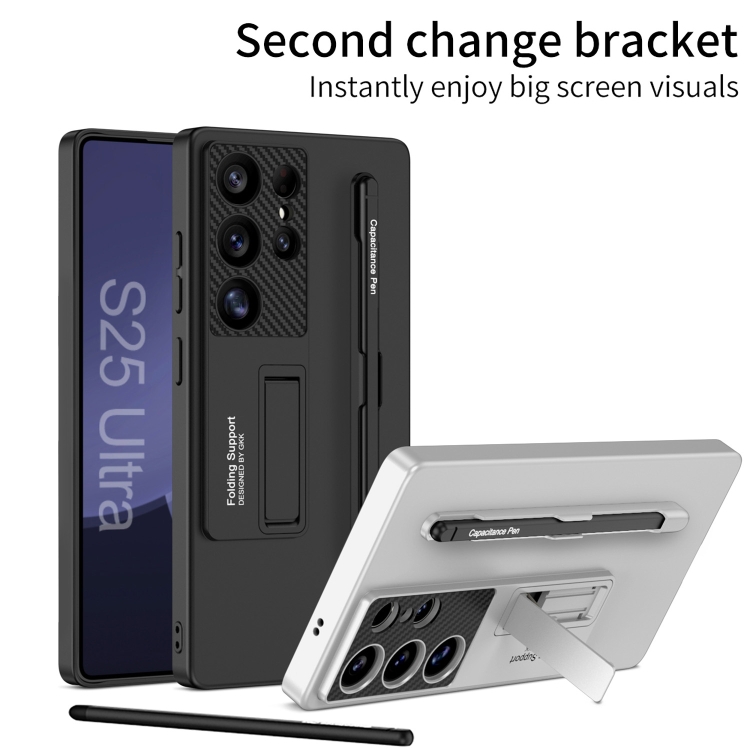 For Samsung Galaxy S25 Ultra 5G GKK Ultra-thin Holder Phone Case with Pen Slots & Stylus Pen(Silver)