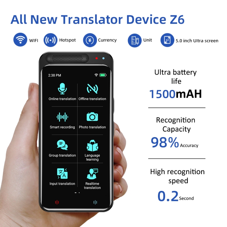 VORMOR Z6 5.0 inch HD Touch Screen Smart AI Translator 139 Languages ...