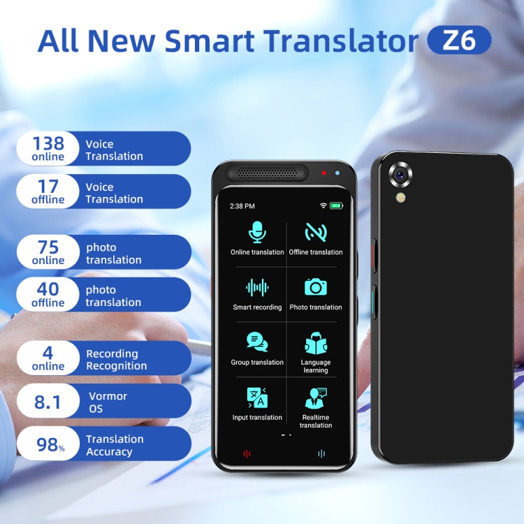 VORMOR Z6 5.0 inch HD Touch Screen Smart AI Translator 139 Languages ...