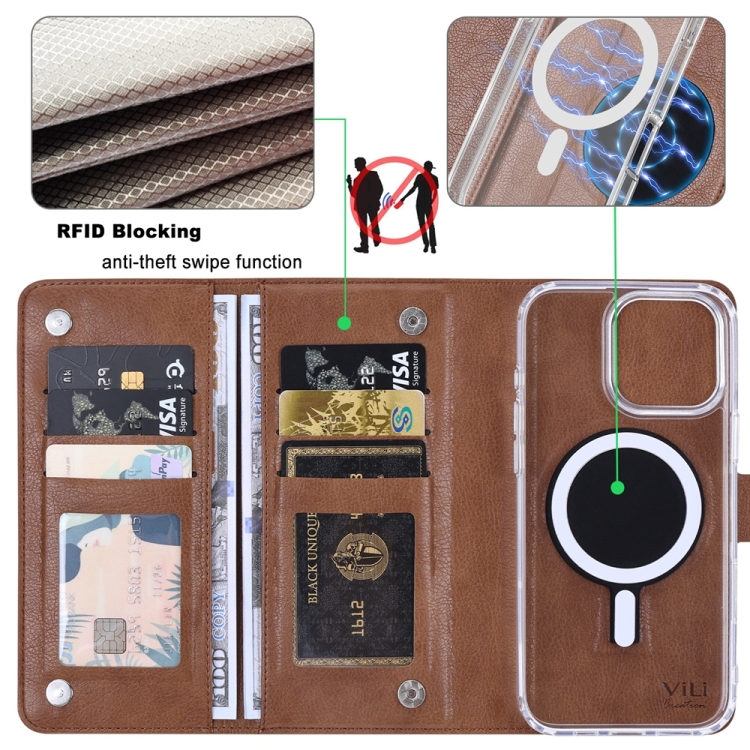 For iPhone 16 Pro ViLi GVS-C Series MagSafe Magnetic RFID Leather Flip Phone Case(Brown) For iPhone 16 Pro ViLi GVS-C Series MagSafe Magnetic RFID Leather Flip Phone Case(Brown)