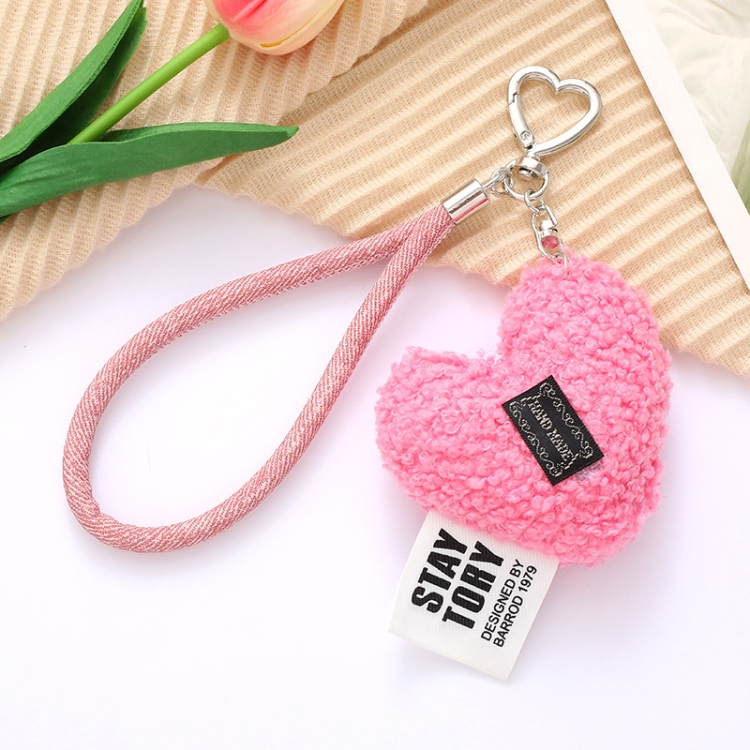 Imitation Wool Plush Heart Keychain Mobile Phone Wrist Lanyard(White)