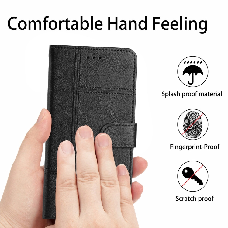 For Samsung Galaxy S25 5G Cowhide Texture Stitching Leather Phone Case(Black) For Samsung Galaxy S25 5G Cowhide Texture Stitching Leather Phone Case(Black)