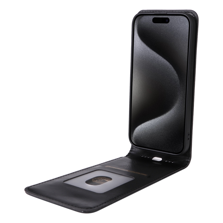 For iPhone 15 Pro Magnetic Vertical Flip Leather Phone Case(Black) For iPhone 15 Pro Magnetic Vertical Flip Leather Phone Case(Black)