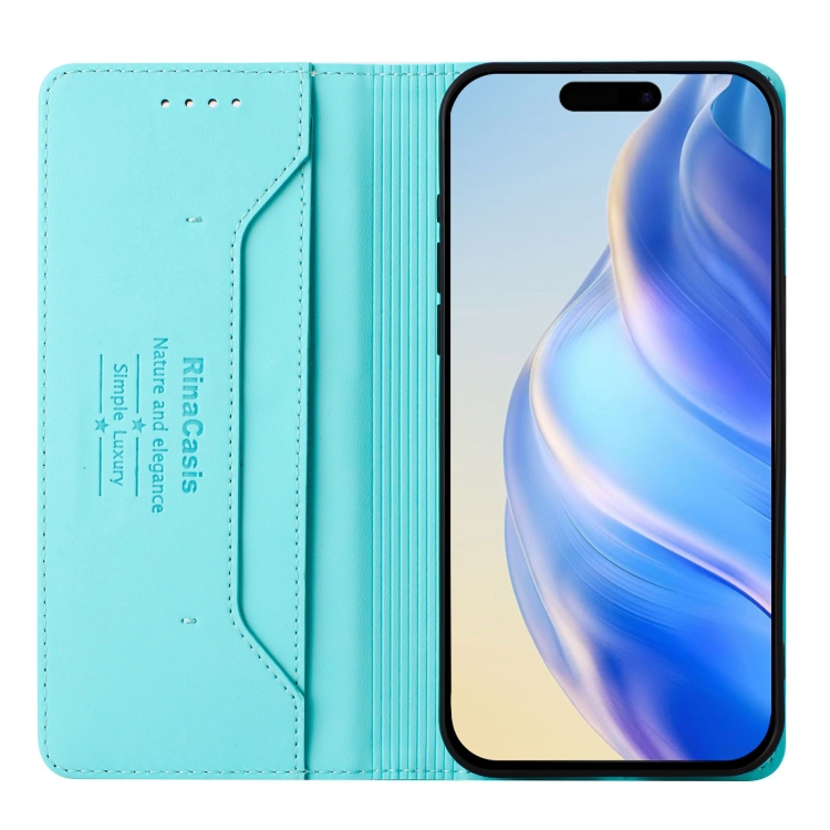 For iPhone 15 Pro RC01 Dual-Folded Magnetic Suction RFID Leather Phone Case(Mint Green) For iPhone 15 Pro RC01 Dual-Folded Magnetic Suction RFID Leather Phone Case(Mint Green)