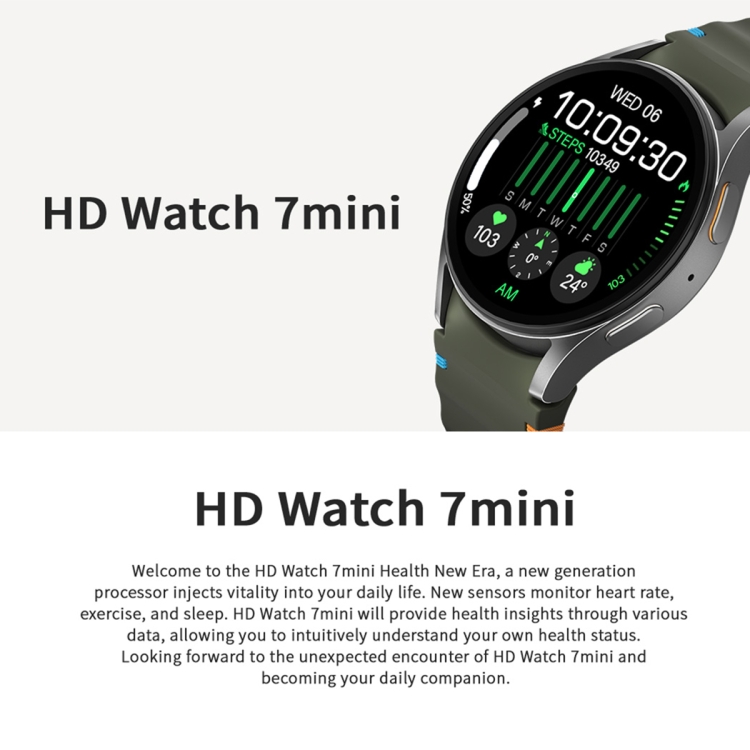 HD Watch7 mini 1.3 inch AMOLED Screen Smart Watch Supports Heart Rate Monitoring/Blood Oxygen Monitoring(Black) - B2