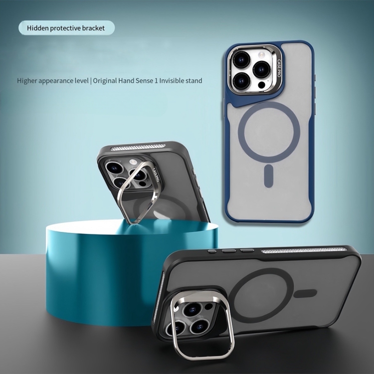 For iPhone 13 Pro Max / 12 Pro Max Metal Bracket MagSafe Magnetic Phone Case(Blue) For iPhone 13 Pro Max / 12 Pro Max Metal Bracket MagSafe Magnetic Phone Case(Blue)