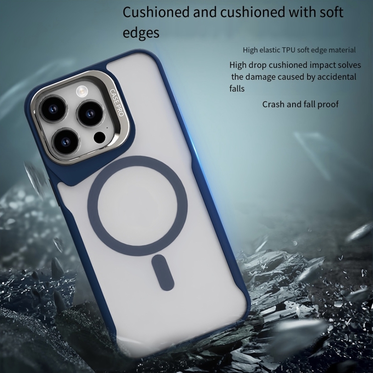 For iPhone 13 Pro Max / 12 Pro Max Metal Bracket MagSafe Magnetic Phone Case(Blue) For iPhone 13 Pro Max / 12 Pro Max Metal Bracket MagSafe Magnetic Phone Case(Blue)