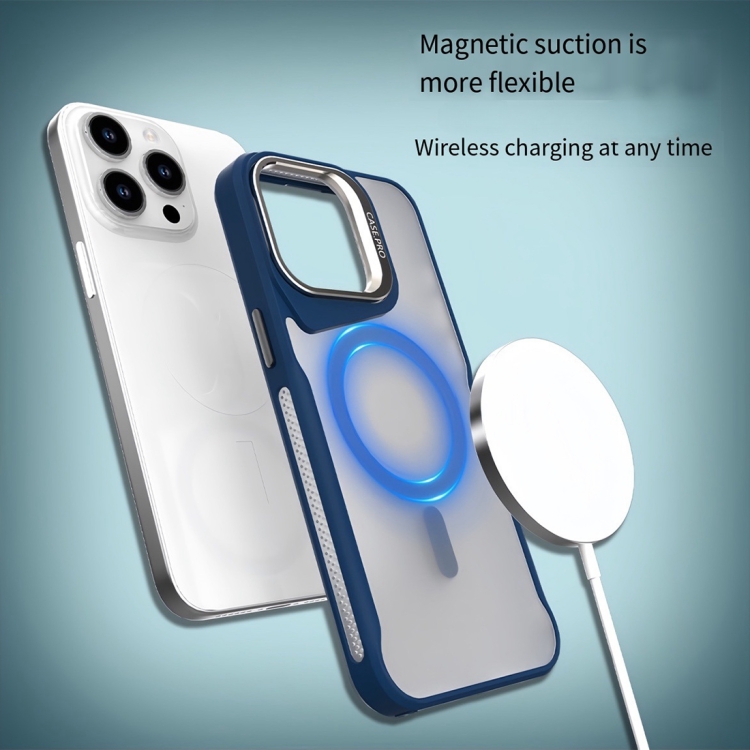 For iPhone 13 Pro Max / 12 Pro Max Metal Bracket MagSafe Magnetic Phone Case(Blue) For iPhone 13 Pro Max / 12 Pro Max Metal Bracket MagSafe Magnetic Phone Case(Blue)