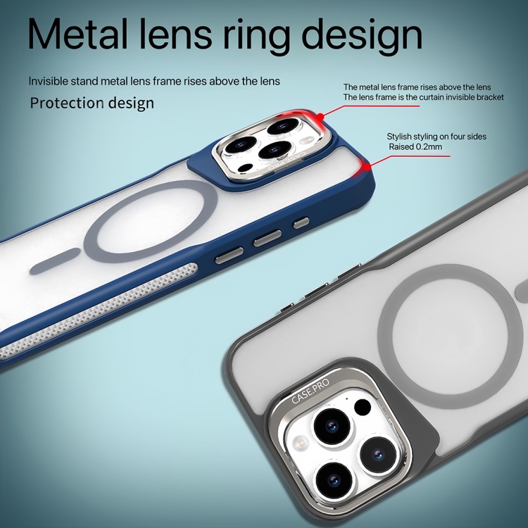 For iPhone 13 Pro Max / 12 Pro Max Metal Bracket MagSafe Magnetic Phone Case(Blue) For iPhone 13 Pro Max / 12 Pro Max Metal Bracket MagSafe Magnetic Phone Case(Blue)