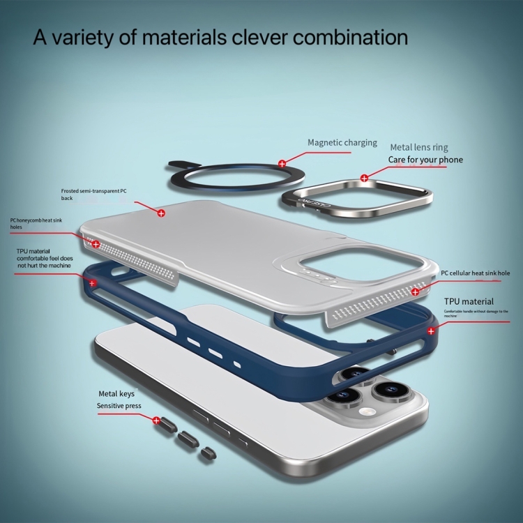 For iPhone 13 Pro Max / 12 Pro Max Metal Bracket MagSafe Magnetic Phone Case(Blue) For iPhone 13 Pro Max / 12 Pro Max Metal Bracket MagSafe Magnetic Phone Case(Blue)